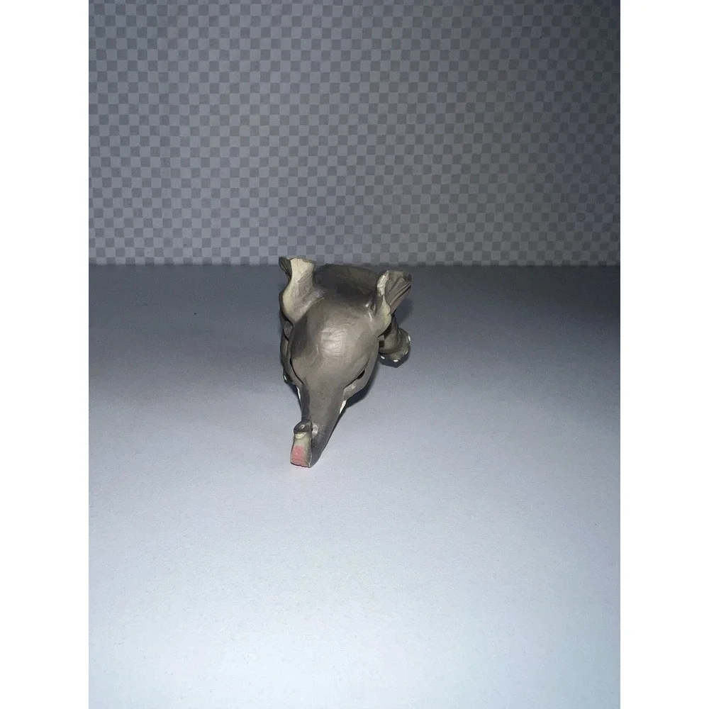 Hand Carved Mini Lucky Elephant Figurine Trunk Raised 3 Inch Gray 2007 Signed‎